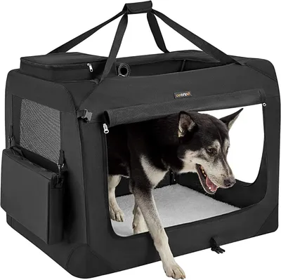 Obrázok produktu pre Prepravná klietka pre psov – cestovná taška pre mačky – bezpečná preprava – skladacia konštrukcia – 91 x 63 x 63 cm – čierna