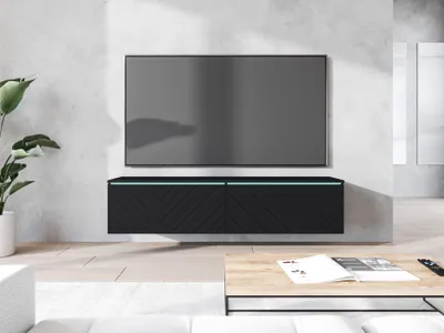 Produktbild von Minio, TV-Schrank ,TV-Lowboard "Donna" 140 cm stehend, hängend, MDF Fronten mit Herringbone Muster, LED, Graphit Schwarz Farbe