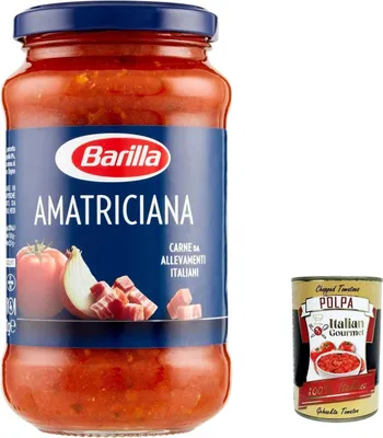 Produktbild von Amatriciana PastaSauce - Tomatenbereit - hergestellte Sauce mit Speck, Zwiebel und Chilischpfeffer 12x 400 g + Italian Gourmet polpa 400g
