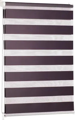 A roller blind with alternating opaque and sheer horizontal stripes.