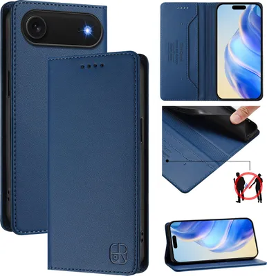 Produktbild von Lederhülle für iPhone Air Hülle Flip Brieftasche Kartenfächern Ständer Schutzhülle Blau