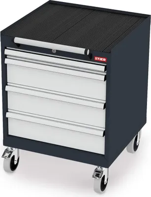 Produktbild von STIER Mobiler Schubladenschrank mit 4 Schubladen BxTxH 600x575x790 mm anthrazitgrau/lichtgrau, RAL 7016 / RAL 7035