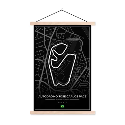 Produktbild von MuchoWow® Textilposter Rennstrecke - Brasilien - Rundkurs - Formel 1 - Autódromo José Carlos Pace - Schwarz 60x90 cm mit holzfarbenen Rahmen - Textil
