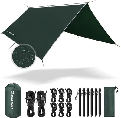 Produktbild von Bessport Camping Zeltplane Tarp 3m x 3m Wasserdicht PU3000 mm inkl. Zubehör Grün