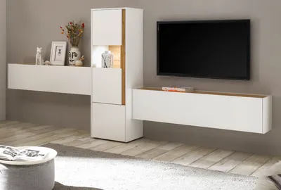 Produktbild von Wohnwand "Center" in weiß und Wotan Eiche, TV Schrank 3-teilig 350 x 155 cm