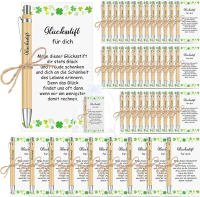 Productafbeelding van Gelukscadeausets met inspirerende pennen - Set van 45 - Houten stift met gravure - Geluksstift met organza zakje