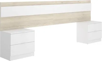 Produktbild von Bettkopfteil mit 2 Nachttischen, Eiche / Weiß, 248 x 34,2 x 96 cm, 2 Schubladen, Für 140 cm Bett