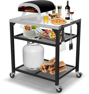 Produktbild von Rollender Grillwagen Edelstahl 3 Etagen für Pizzaofen & Grills 82.8x61x90cm