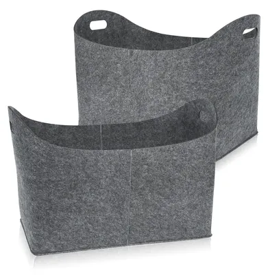 Imagen del producto de Conjunto de 2 bolsas de fieltro QEENTOE, ideales para almacenar leña, con diseño de cesta de fieltro, plegables, para leña, madera, periódicos, etc. Dimensiones: 55 x 30 x 40 cm. Color: gris claro