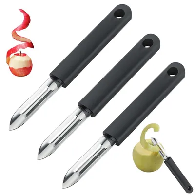 3er-Set Gemüseschäler aus Edelstahl, schwarz, scharf