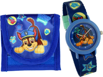 Produktbild von PAW Patrol Kinderarmbanduhr mit Textilarmband und Brustbeutel Blau 29 mm japanisches Quarzuhrwerk