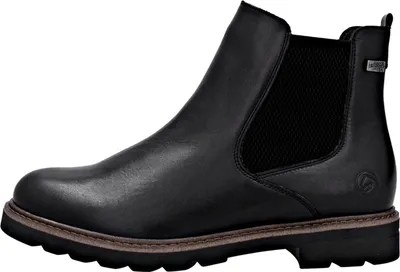 A single black leather boot shown from the side.