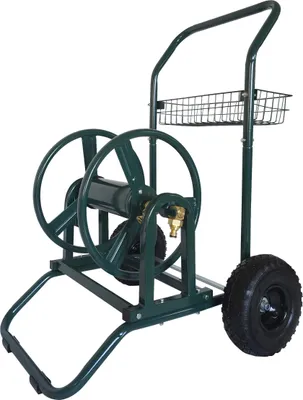 Produktbild von Relaxdays Schlauchwagen, 60 m, Klickkupplung, 2 Luftreifen, Stahl, abnehmbare Schlauchtrommel, Schlauchwickler, grün