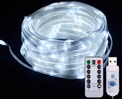 Produktbild von 10m 100 LED Lichterkette 8 Lichtmodi Wasserdicht USB Lichterketten Party Innen Weihnachten Deko, Weiß