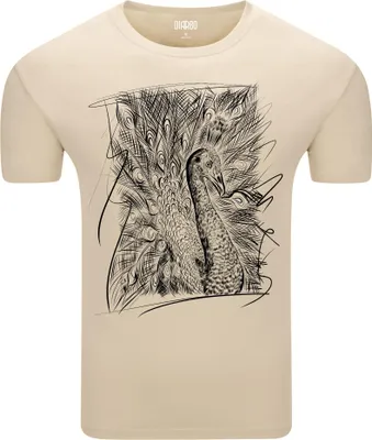 Produktbild von Diarbo Herren T-Shirt mit Tierliebhaber Druck Pfauenskizze Beige Gr.XL