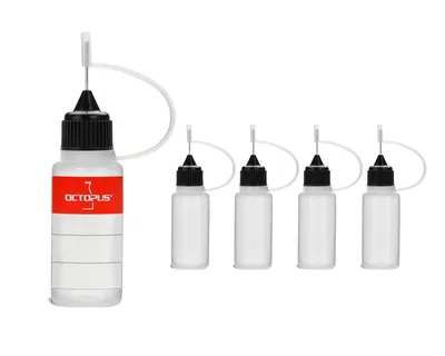 Produktbild von 5 Plastikflaschen 10 ml aus LDPE, G14, Tropfverschluss mit Nadelkappe, schwarz