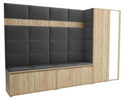 Produktbild von Garderobe LUTON 5 SONOMA 15– Farbe: Sonomaholz, moderner Schrank 40x290x186 cm, funktionale Lösung für den Flur, Garderobeschrank, Flurmöbel