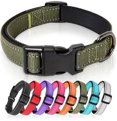 Produktbild von Ibenzoa® Hundehalsband aus Nylon mit Neoprenpolster und reflektierenden Details, verstellbar 40–66 cm, für Welpen bis große Hunde