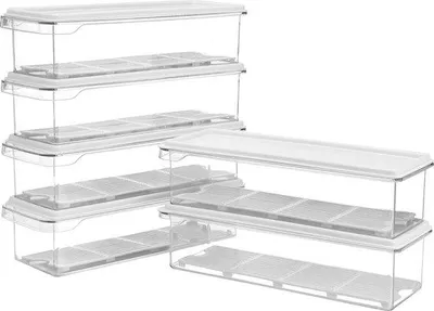 Immagine prodotto di Set da 3 organizer per frigorifero Kurtzy - Contenitori in plastica per verdure - Vassoi impilabili per frigorifero - Contenitori per la conservazione - Organizer da cucina per carne, spezie, verdure e altro ancora