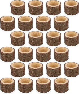 Produktbild von Unyqoos® Teelichthalter aus Holz – 24er Set Votivkerzenhalter, braun, Ø 3,9 cm, 5,7 x 4 cm, Tischdeko für Hochzeit, Weihnachten & Valentinstag