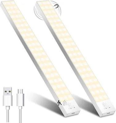 Productafbeelding van Keukenlamp onderkast 32 cm, 2 stuks, warm wit, met bewegingssensor, binnen, batterij, kastverlichting