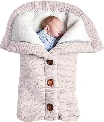 Produktbild von Baby Schlafsack für Kinderwagen Gestrickt Schlafsack Süße Samt Warme Tasche Pucksack Stricken Wickeln Abnehmbare Ärmel Strick Decke Schlafsack Swaddle für Babys Neugeboren
