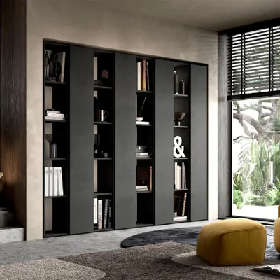 Immagine prodotto di Libreria a muro aperta per soggiorno, design moderno, nera, Infinity 11