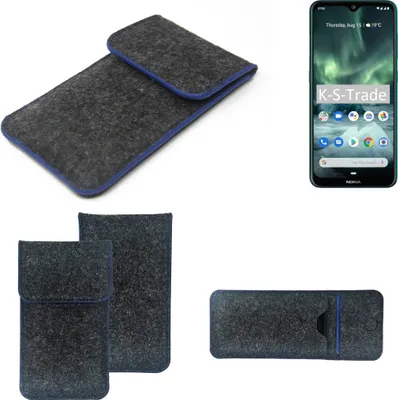 Produktbild von K-S-Trade Handy-Hülle Schutz-Hülle kompatibel mit Nokia 7.2 Filztasche Pouch Tasche Case Sleeve Filzhülle dunkelgrau, blauer Rand