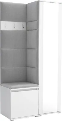 Produktbild von Garderoben-Set Noris VI mit Spiegel, gepolsterte Garderobe 95 cm, kompakte Flurmöbel mit Wandpaneelen, Haken und Stauraum (Farbe: Weiß + Trinity 32)