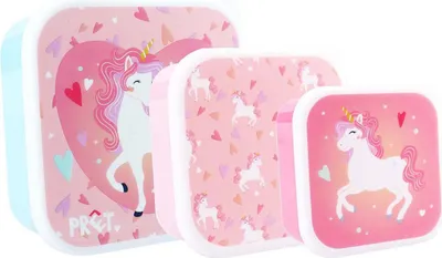 Image de Prêt Boîte à goûter Boîte à lunch 3 en 1 - Design licorne, récipients empilables pour enfants