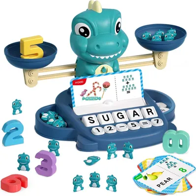 Produktbild von ASKSA Lernspielzeug Mathe-Spiel, Montessori Spielzeug fuer Kinder mit Waage und Zubehoer, Lernspiele Kinderspielzeug Geschenk fuer Jungen Maedchen ab 3 Jahre (Dinosaurier)