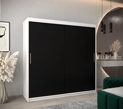Produktbild von Schwebetürenschrank mit einer Breite von 200 cm TIMEA – Weiß/Schwarz