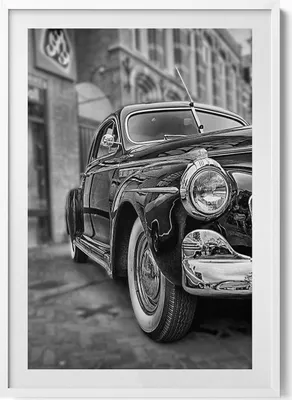Produktbild von Alter Oldtimer– Wandbild mit Rahmen – Gerahmtes Bild  – Wanddekoration – 70x100 cm –  Weiß Rahmen
