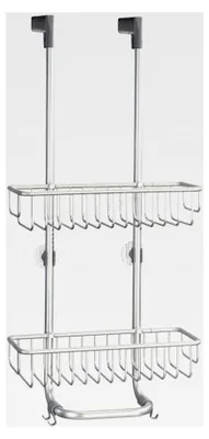 Produktbild von Duschablage hängend - praktisches Duschregal ohne Bohren mit 2 Ebenen und 2 Haken - Duschkorb zum Hängen für bis zu 8 Shampooflaschen - silberfarben