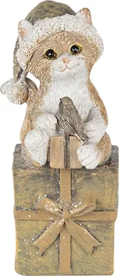 Produktbild von Clayre & Eef Figur Katze 5x4x10 cm Braun Weiß Kunststoff