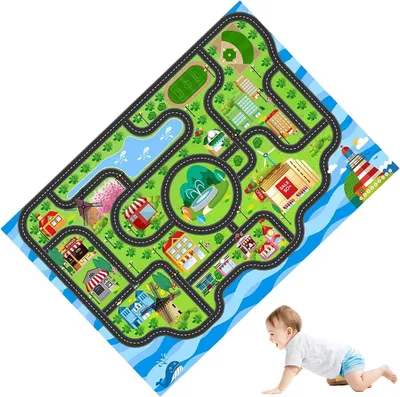 Productafbeelding van Kinderkleed met wegmotief, 50 x 80 cm, speelkleed voor kinderkamers