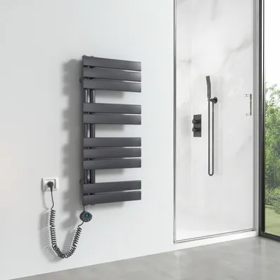 Produktbild von Heilmetz Handtuchtrockner Elektrisch Anthrazit Heizkörper 899 x 400mm Asymmetrie Design Badheizkörper