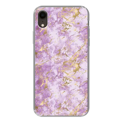 Produktbild von MuchoWow® Handyhülle Schutzhülle Hülle für iPhone XR Gold - Marmor - Muster - Lila Silikon Softcase Handy Hülle - Schutzdeckel