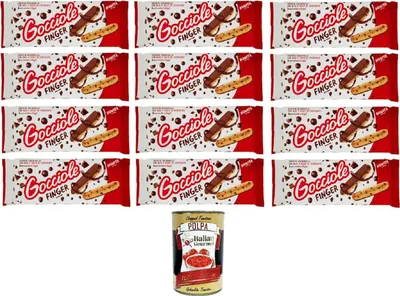 Produktbild von 12x GOCCIOLE FINGER, Kekse mit Schokolade bedeckt, Feiner Mürbeteig mit vielen Schokoladenstückchen 120g + Italian Gourmet polpa 400g