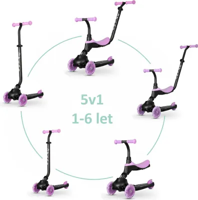 Obrázek produktu pro QPLAY Koloběžka / odrážedlo Sema Evo s LED světly Violet, věk 1 - 6 let, do 50 kg