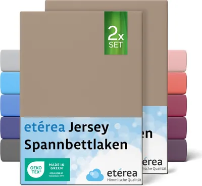 Produktbild von 2er Set Jersey Spannbettlaken Taupe 60x120 cm - 70x140 cm - ETÉREA Jersey Spannbetttuch Bettlaken aus 100% Baumwolle - Größe 60x120 cm - 70x140 cm - Farbe Taupe