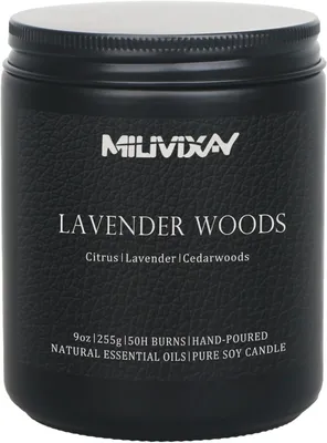 Productafbeelding van Kaars voor mannen lavendel woods geurende klassieke 9oz jar enkele wick kaars - Soja wax kaarsen voor consistente