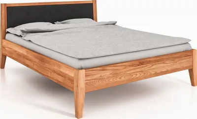 Produktbild von Bett ODYS 140 x 190 aus Massivholz, mit Polsterkopfteil, Naturgeölt