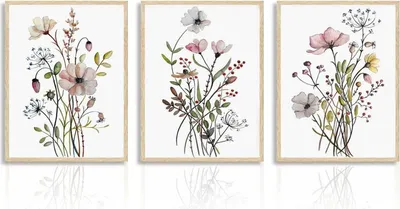 Productafbeelding van Set van 3 botanische canvaswanddecoraties voor de woonkamer, 30x40 cm