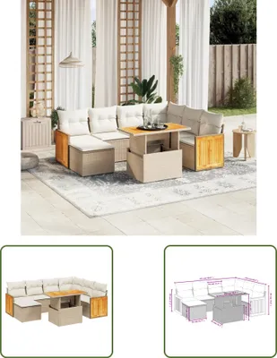 Produktbild von The Living Store 8-tlg. Garten-Sofagarnitur mit Kissen Beige Poly Rattan