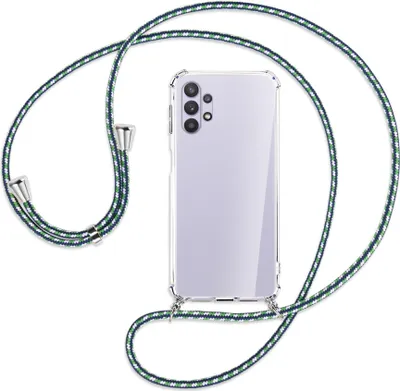 Produktbild von Handykette Backcover-Schutzhülle mit Band (Metall silberfarben) für Samsung Galaxy A32 5G - grün/blau/weiß