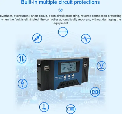 Obrázek produktu pro 40A MPPT Solární regulátor nabíjení 12/24V Automatické zaměření regulátoru solárních panelů Inteligentní regulátor baterie se 4 výstupy USB Nastavitelný parametr LCD displej Nastavení časovače