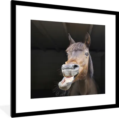 Produktbild von MuchoWow® Gerahmtes Poster Pferd - Lustig - Stall - Kinder - Jungen - Mädchen - Kinder 40x40 cm - Poster mit Schwarzem Bilderrahmen Wandposter Rahmen Foto Bilder - Poster - Plakat im Rahmen
