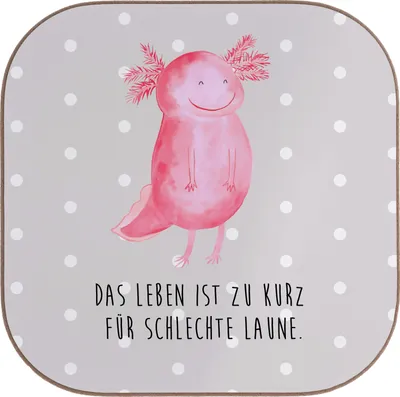 Produktbild von Mr. & Mrs. Panda Untersetzer für Gläser Axolotl Glücklich - Grau Pastell - Geschenk, Coaster, Tassen, Holzuntersetzer, Motivation, Lurch, gläseruntersetzer, Lebensfroh