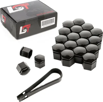 Produktbild von 20x Radschrauben Kappen Set 19 mm schwarz glänzend für VW für SEAT für SKODA
